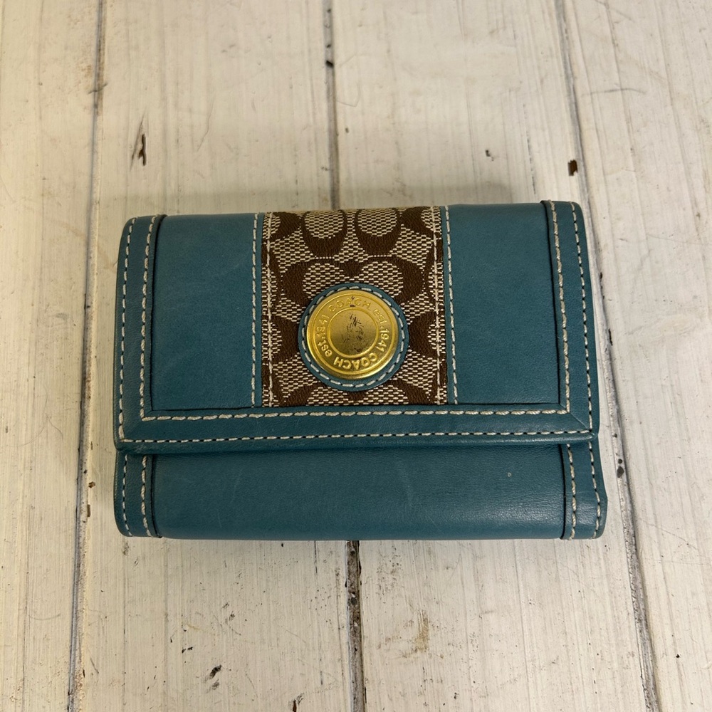 Coach Blue and Brown Signature Wallet
